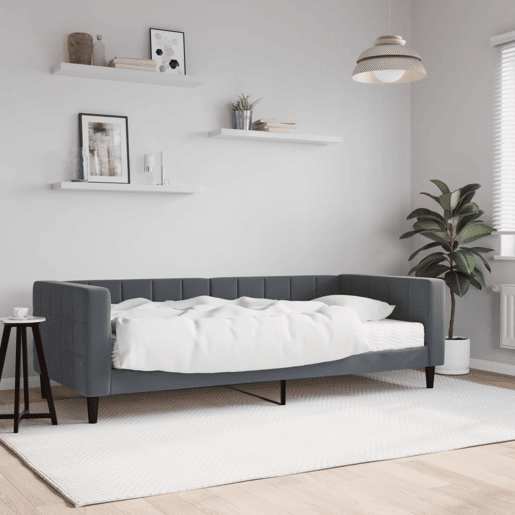 Sofá-cama, Sofá conversível com colchão 90x190 cm veludo cinzento-escuro