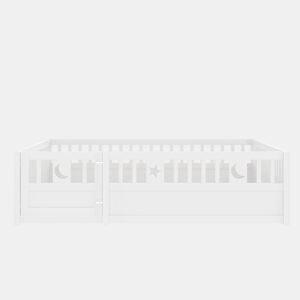 Cama infantil 140x190 cm - Com grades, decoração de estrelas e lua, sem estrado - Branco
