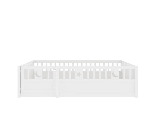 Cama infantil 140x190 cm - con barandillas, decoración de estrellas y luna, sin somier - blanco