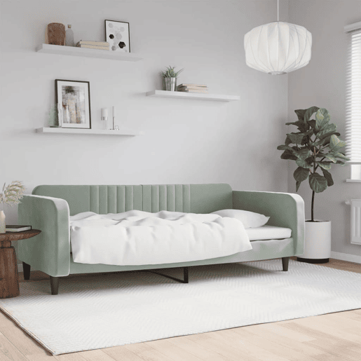Sofá-cama, Sofá conversível 100x200 cm veludo cinzento-claro