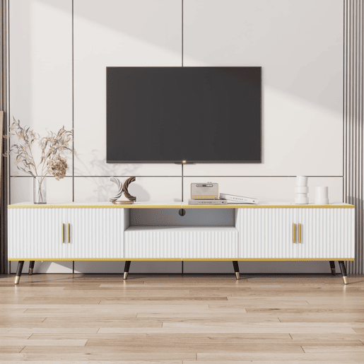 Móvel para TV 200x40x46 cm - Madeira, 2 portas, 1 gaveta, para TVs até 90 - Branco Móvel para TV 200x40x46 cm - Madeira, 2 portas, 1 gaveta, para TVs até 90 - Branco