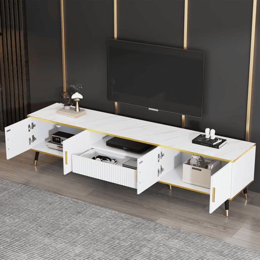 Móvel para TV 200x40x46 cm - Madeira, 2 portas, 1 gaveta, para TVs até 90 - Branco Móvel para TV 200x40x46 cm - Madeira, 2 portas, 1 gaveta, para TVs até 90 - Branco