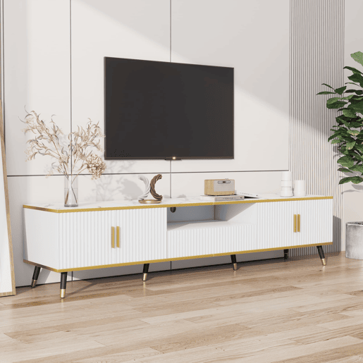 Móvel para TV 200x40x46 cm - Madeira, 2 portas, 1 gaveta, para TVs até 90 - Branco Móvel para TV 200x40x46 cm - Madeira, 2 portas, 1 gaveta, para TVs até 90 - Branco