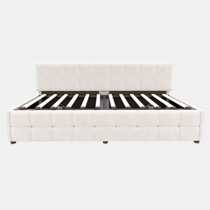 Cama individual 90x200 cm - Com arrumação hidráulica, sem apoios de braços, com padrão xadrez, bege