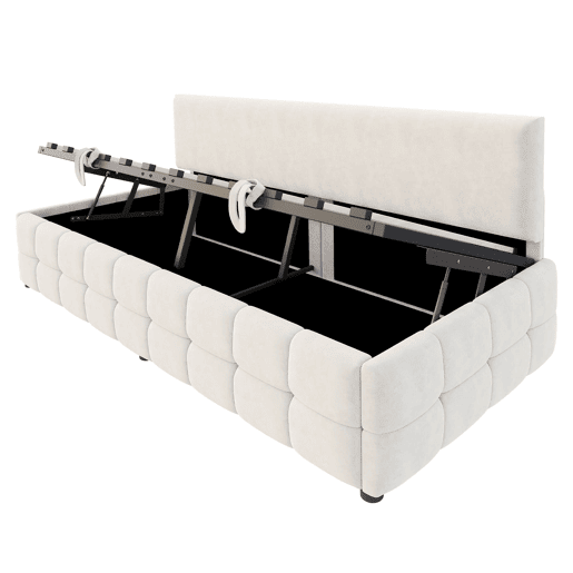Cama individual 90x200 cm - Com arrumação hidráulica, sem apoios de braços, com padrão xadrez, bege