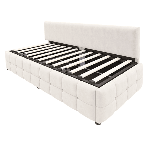 Cama individual 90x200 cm - Com arrumação hidráulica, sem apoios de braços, com padrão xadrez, bege