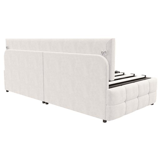 Cama individual 90x200 cm - Com arrumação hidráulica, sem apoios de braços, com padrão xadrez, bege