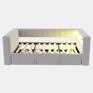 Cama multifuncional 90180x190 cm - com iluminação LED, tomadas e grande espaço de armazenamento - Cinza claro