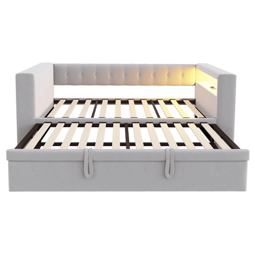 Cama multifuncional 90180x190 cm - com iluminação LED, tomadas e grande espaço de armazenamento - Cinza claro
