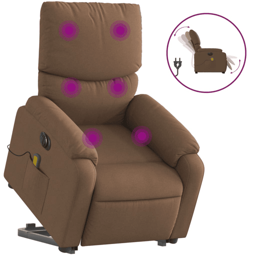 Poltrona elétrica elevatória massagens - Poltrona relax tecido castanho