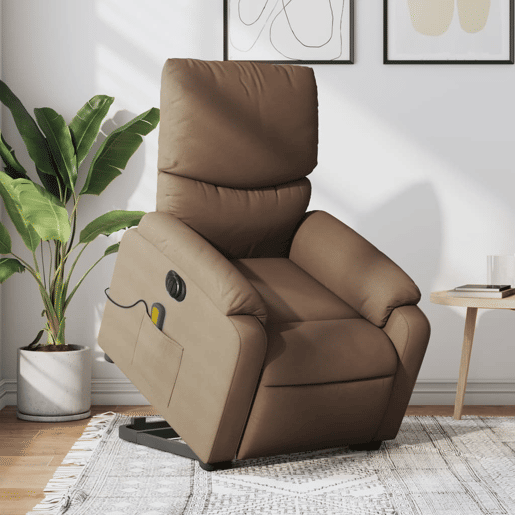Poltrona elétrica elevatória massagens - Poltrona relax tecido castanho