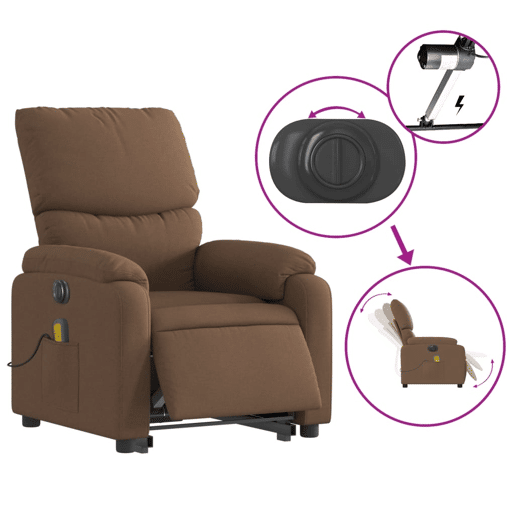 Poltrona elétrica elevatória massagens - Poltrona relax tecido castanho
