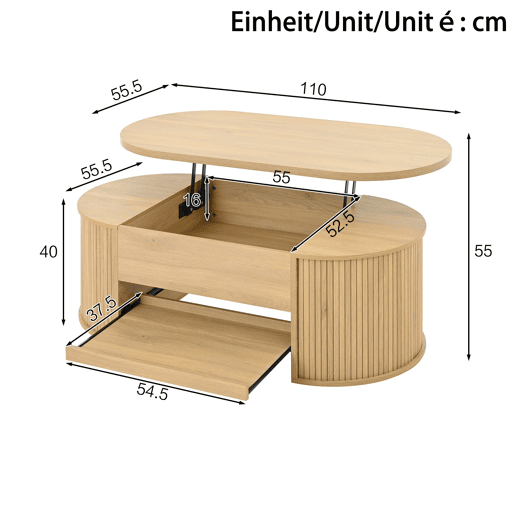 Conjunto de móveis para sala - mesa de centro com altura ajustável e móvel para TV - design moderno - cor natural Conjunto de móveis para sala - mesa de centro com altura ajustável e móvel para TV - design moderno - cor natural