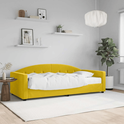 Sofá-cama, Sofá conversível com colchão 90x200 cm veludo amarelo Sofá-cama, Sofá conversível com colchão 90x200 cm veludo amarelo