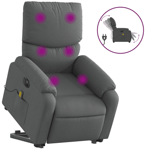 Poltrona elétrica elevatória massagens - Poltrona relax tecido cinzento-escuro
