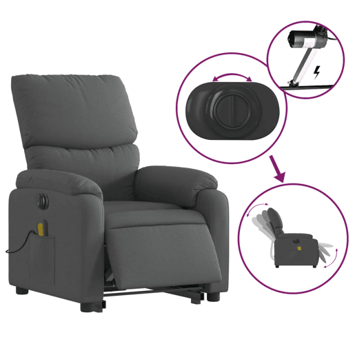 Poltrona elétrica elevatória massagens - Poltrona relax tecido cinzento-escuro