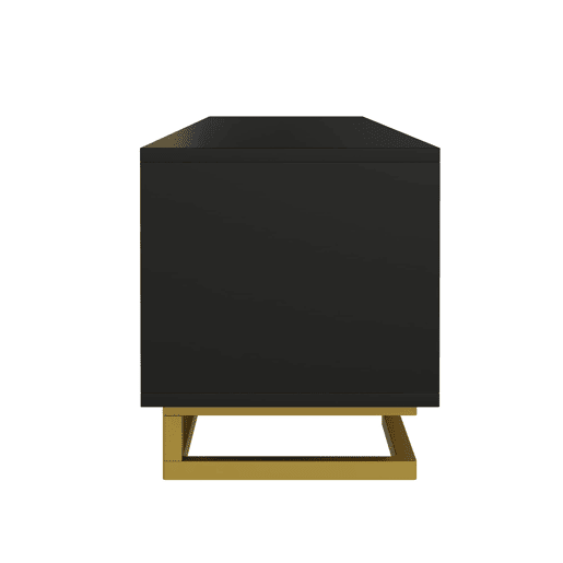 Móvel de TV Lowboard - Portas estruturadas, puxadores e pés dourados - Preto