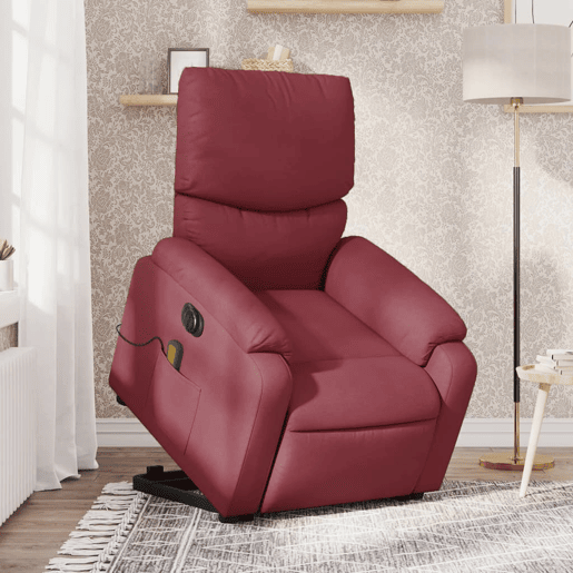 Poltrona elevatória de massagens elétrica - Poltrona relax tecido vermelho tinto