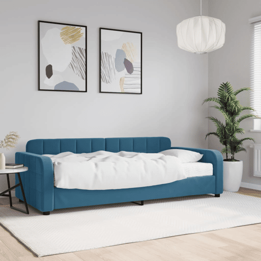 Sofá-cama, Sofá conversível com colchão 90x200 cm veludo azul