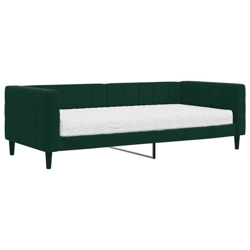 Sofá-cama, Sofá conversível com colchão 90x200 cm veludo verde-escuro
