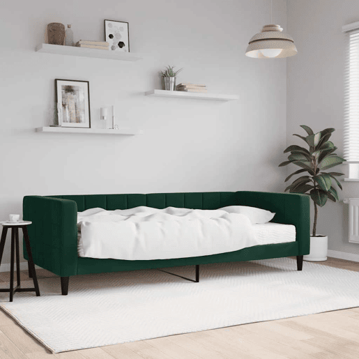 Sofá-cama, Sofá conversível com colchão 90x200 cm veludo verde-escuro
