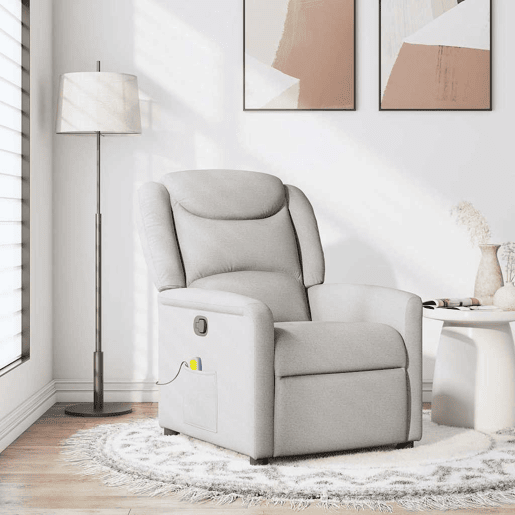 Cadeira de massagem reclinável - Poltrona relax tecido cinzento Cadeira de massagem reclinável - Poltrona relax tecido cinzento