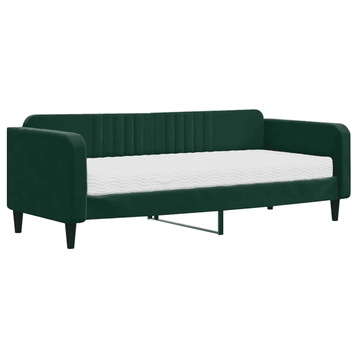 Sofá-cama, Sofá conversível com colchão 90x200 cm veludo verde-escuro