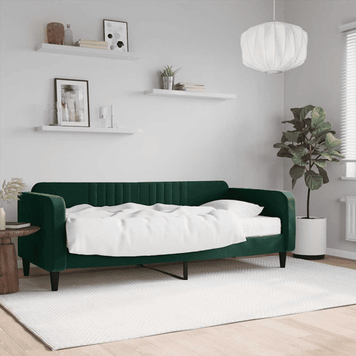 Sofá-cama, Sofá conversível com colchão 90x200 cm veludo verde-escuro