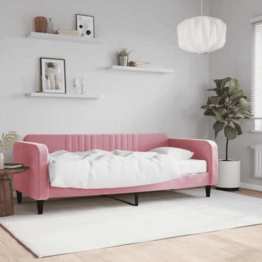 Sofá-cama, Sofá conversível com colchão 90x200 cm veludo rosa