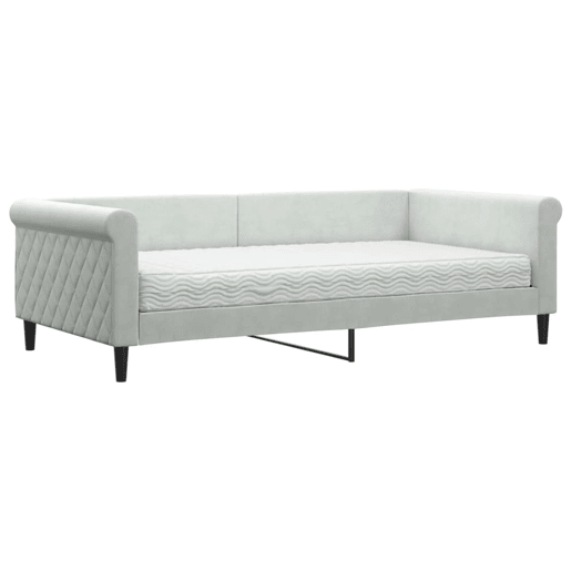 Sofá-cama, Sofá conversível com colchão 100x200 cm veludo cinzento-claro