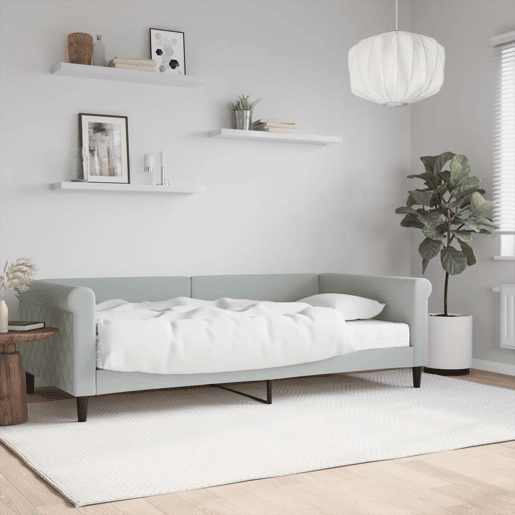 Sofá-cama, Sofá conversível com colchão 100x200 cm veludo cinzento-claro