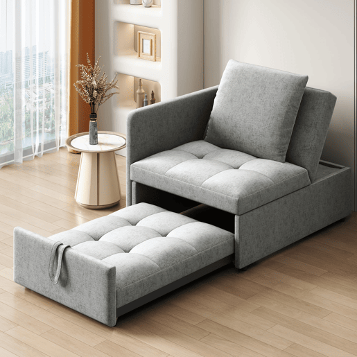 Sofá-cama multifuncional 3 em 1 - Sofá de linho com encosto ajustável - Cinza
