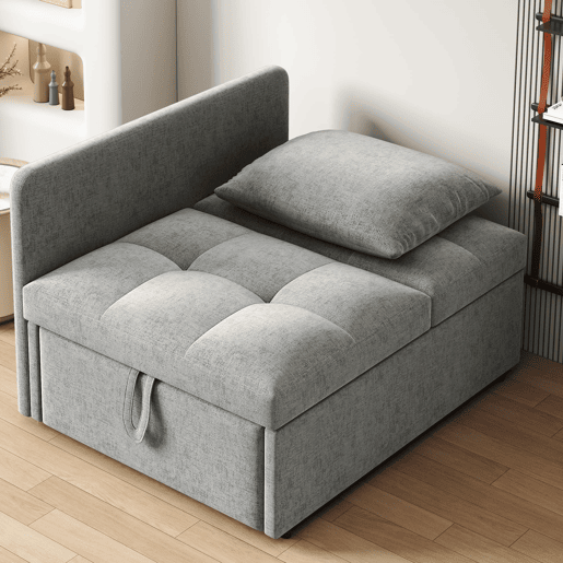 Sofá-cama multifuncional 3 em 1 - Sofá de linho com encosto ajustável - Cinza