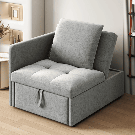 Sofá-cama multifuncional 3 em 1 - Sofá de linho com encosto ajustável - Cinza