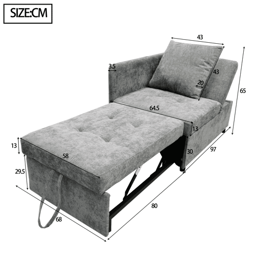 Sofá-cama multifuncional 3 em 1 - Sofá de linho com encosto ajustável - Cinza