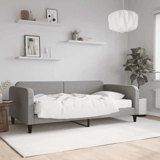 Sofá-cama, Sofá conversível com colchão 100x200 cm tecido cinzento-claro Sofá-cama, Sofá conversível com colchão 100x200 cm tecido cinzento-claro