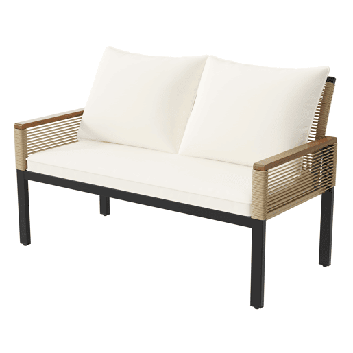 Conjunto de jardim de 4 peças - Sofá duplo, 2 cadeiras e mesa, Rattan, Bege