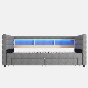 Sofá-cama 90x190 cm - Design multifuncional, portas USB e Tipo-C, 2 gavetas, arrumação, cinzento