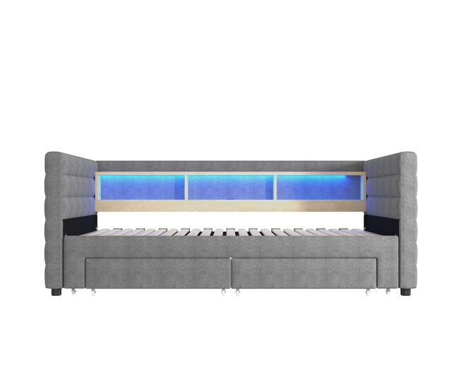 Sofá cama 90x190 cm - diseño multifuncional, puertos usb y tipo-c, 2 cajones, almacenamiento, gris