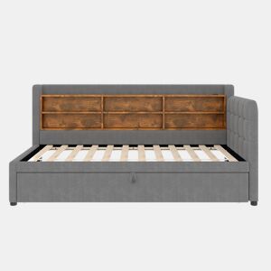 Sofá-cama 90x200 cm - Design multifuncional, USB + Tipo C, várias superfícies de armazenamento - Cinza