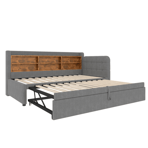 Sofá-cama 90x200 cm - Design multifuncional, USB + Tipo C, várias superfícies de armazenamento - Cinza