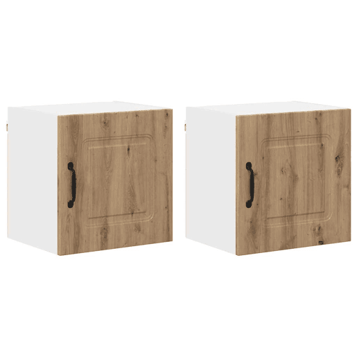 Lote de 2 Armários de cozinha suspendidos - Cozinha modular Colgantes com porta Carvalho Artesanal