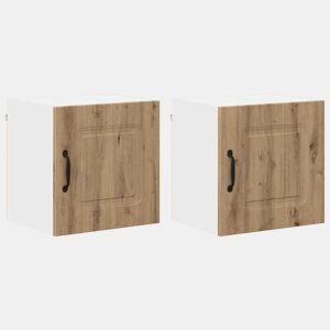 Lote de 2 Armários de cozinha suspendidos - Cozinha modular Colgantes com porta Carvalho Artesanal