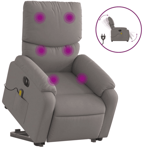 Poltrona elétrica elevatória massagens - Poltrona relax tecido cinza-acastanhado