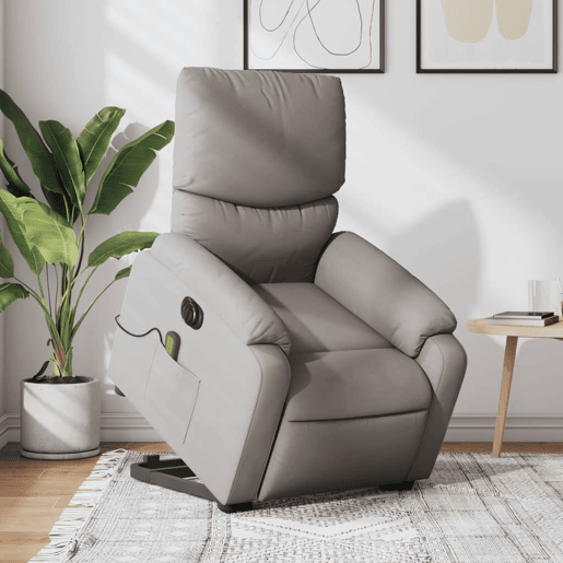 Poltrona elétrica elevatória massagens - Poltrona relax tecido cinza-acastanhado