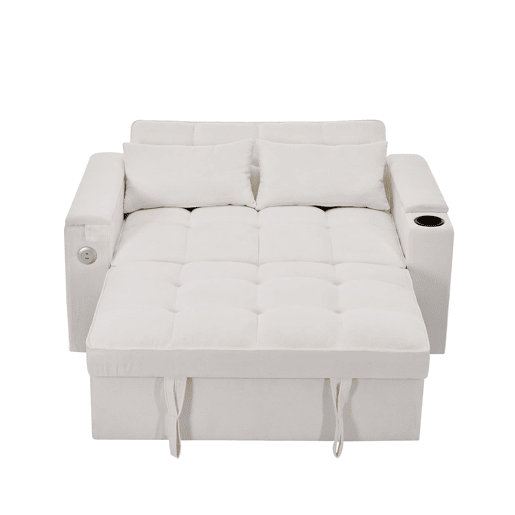 Sofá-cama 140,5 x 74 x 82 cm - 3 em 1, com encosto ajustável, USB, mesa oculta, porta-copos - Bege Sofá-cama 140,5 x 74 x 82 cm - 3 em 1, com encosto ajustável, USB, mesa oculta, porta-copos - Bege