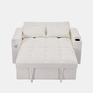 Sofá-cama 140,5 x 74 x 82 cm - 3 em 1, com encosto ajustável, USB, mesa oculta, porta-copos - Bege