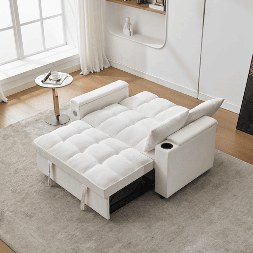 Sofá-cama 140,5 x 74 x 82 cm - 3 em 1, com encosto ajustável, USB, mesa oculta, porta-copos - Bege Sofá-cama 140,5 x 74 x 82 cm - 3 em 1, com encosto ajustável, USB, mesa oculta, porta-copos - Bege
