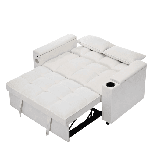 Sofá-cama 140,5 x 74 x 82 cm - 3 em 1, com encosto ajustável, USB, mesa oculta, porta-copos - Bege Sofá-cama 140,5 x 74 x 82 cm - 3 em 1, com encosto ajustável, USB, mesa oculta, porta-copos - Bege