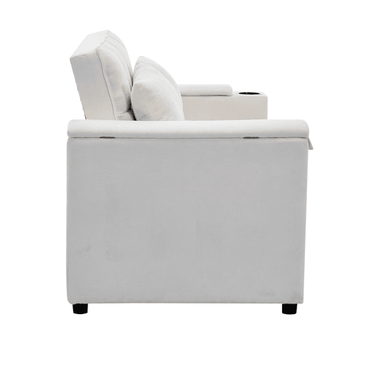 Sofá-cama 140,5 x 74 x 82 cm - 3 em 1, com encosto ajustável, USB, mesa oculta, porta-copos - Bege Sofá-cama 140,5 x 74 x 82 cm - 3 em 1, com encosto ajustável, USB, mesa oculta, porta-copos - Bege